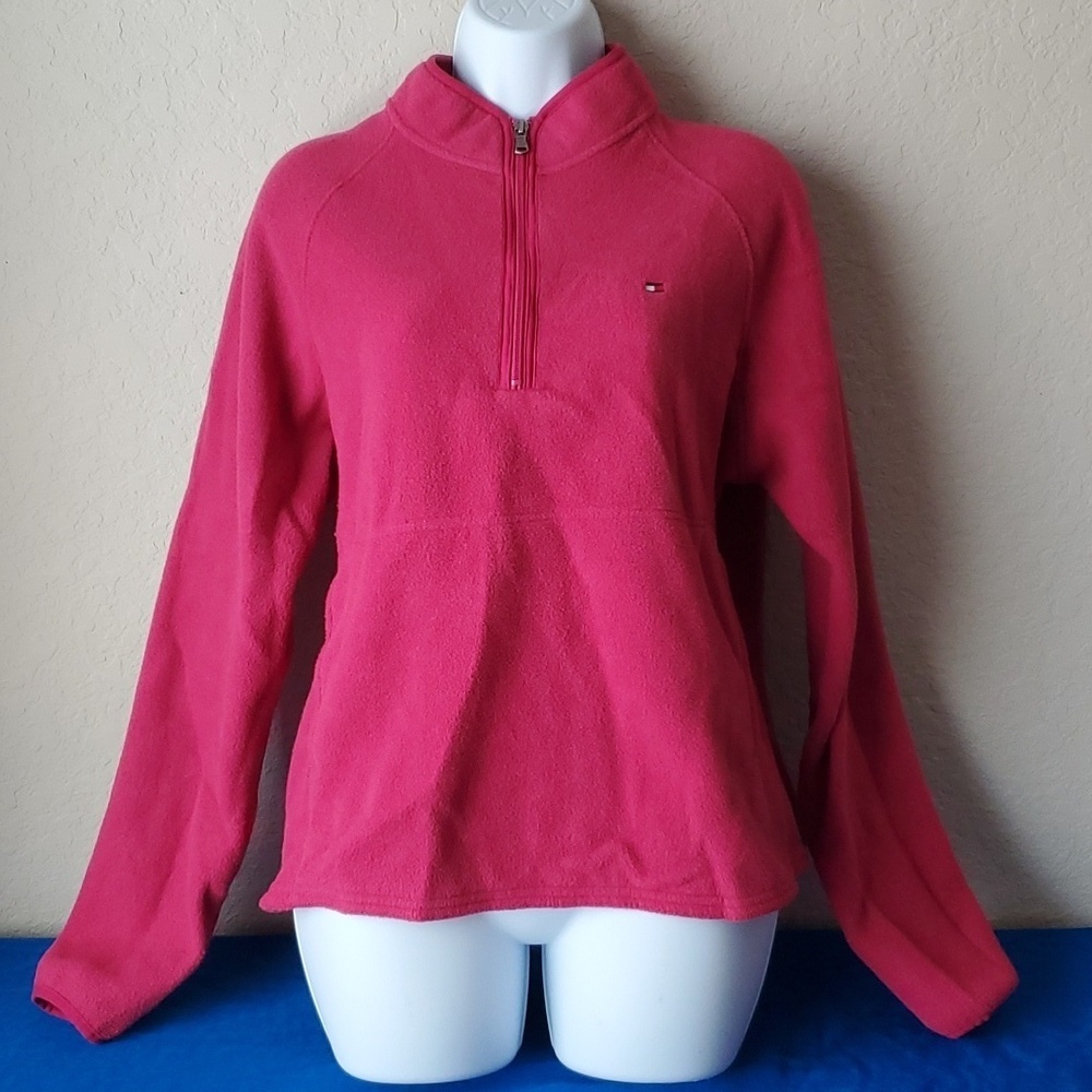 Tommy Hilfiger XL pink poly quarter zip pullover with full pouch (2006)